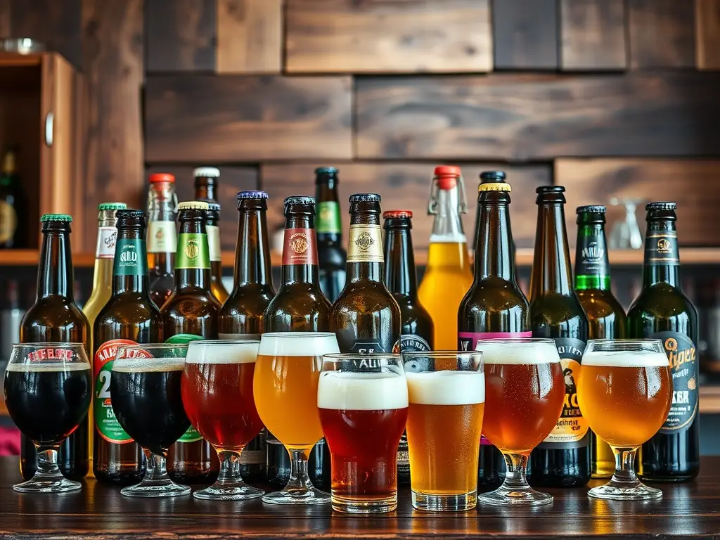 A selection of Australian independent beers on tap, with a focus on the variety of colors and styles available, set against the backdrop of a lively bar scene.